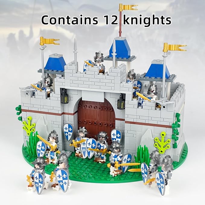 Usoway Medieval Knight Castle Building Blocks Set,Comes with 12 Knights Figures,Compatible with Lego Medieval Town Square Toys,for Adult and Children Ages 6+, 607016