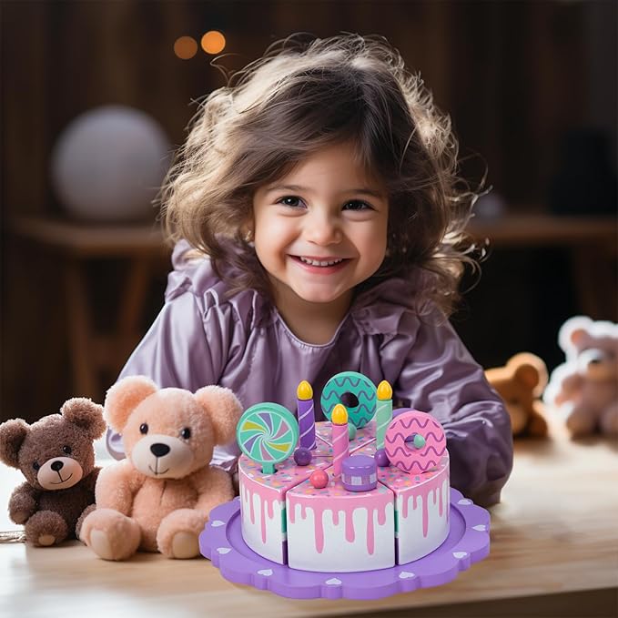 Toddler Cake Toys for Toddlers 2-5,Wooden Pretend Play Food Fake Birthday Cake,Tea Party Learning Kitchen Gift Toy for Boys Girls (Cookies Cake)