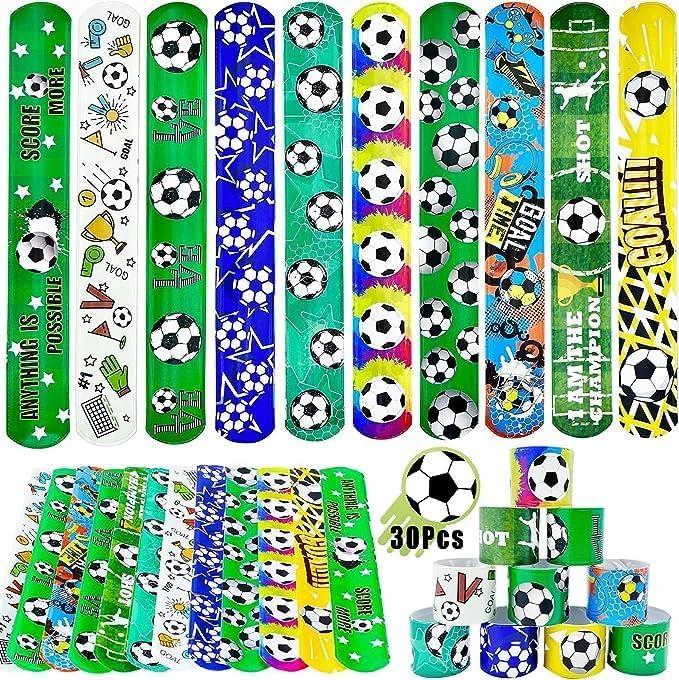 Viicoor Soccer Slap Bracelets 30PCS Snap Bracelet Wrisrtband for Party Favors Basket Bag Filler School Prizes Gifts Party Favors Bulk