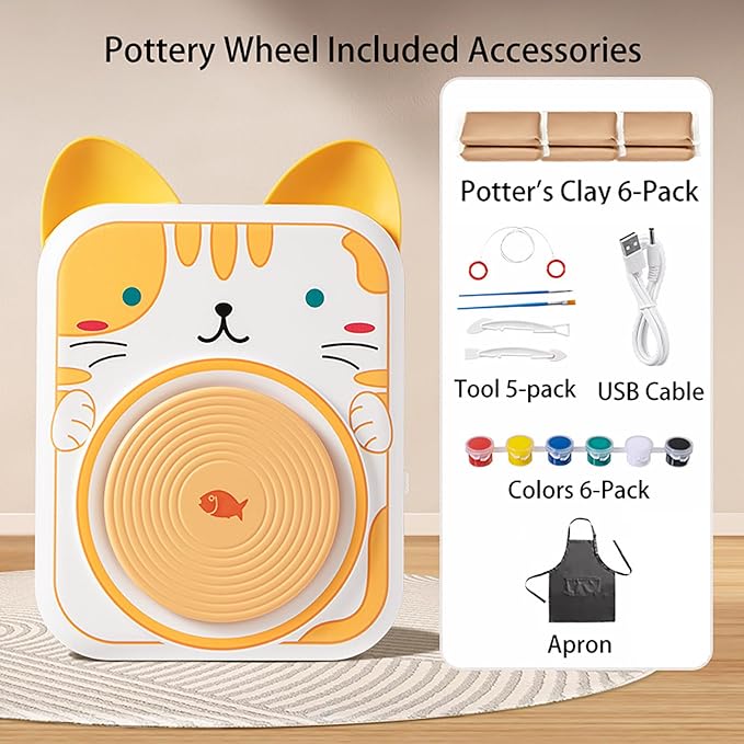 Mini Kids Pottery Wheel-DIY Kits Clay Maker for Beginners with 6 Packs Modeling Clays, Clay Sculpting Tools & Painting Kit for Pottery, Tiny Pottery Wheel for Kids Age 8-12, 10-13