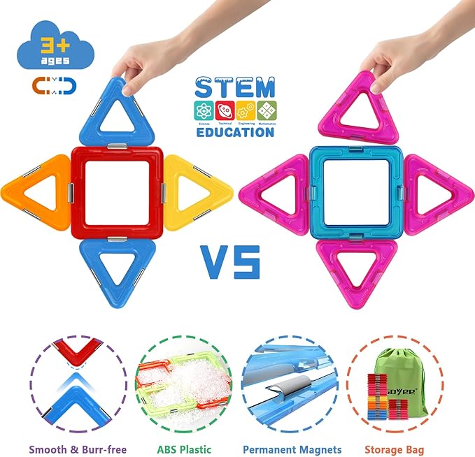 Coodoo Upgraded Magnetic Blocks Tough Tiles STEM Toys for 3+ Year Old Boys and Girls Learning by Playing Games for Toddlers Kids, Compatible with Major Brands Building Blocks - Starter Set
