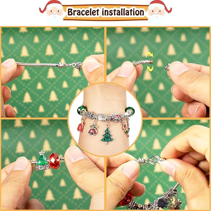 Christmas Advent Calendar Bracelets 2025 for Girls 24 Days Xmas Countdown Calendar DIY Jewelry Making Kit Gift 22 Charm Beads 2 Bracelets for Kids Teens Women