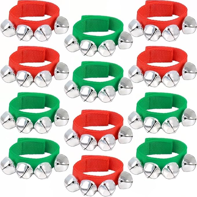 Rhode Island Novelty Jingle Bell Band Bracelets, 9-Inch, Pack of 2, Red and Green