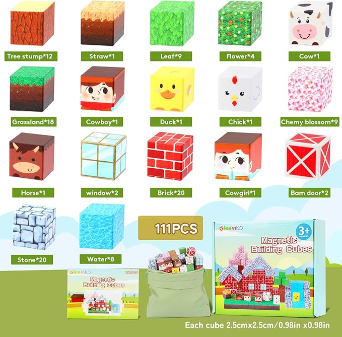 Magnetic Block Set - 111-Piece Magnetic Building Blocks - Ranch Mine Craft Magnetic Blocks Set, Magnetic Blocks for Kids Ages 4,5,6,7,8 STEM Montessori Sensory Building Game Toy Gift for Boys,Girls