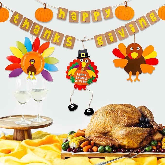 YOMIQIU Thanksgiving Turkey Crafts Kits, DIY Festive Fall Thanksgiving Party Hanging Sign Decor(6 Sets), Thanksgiving Crafts for Kids and Adults at Home Party Decoration School Activities