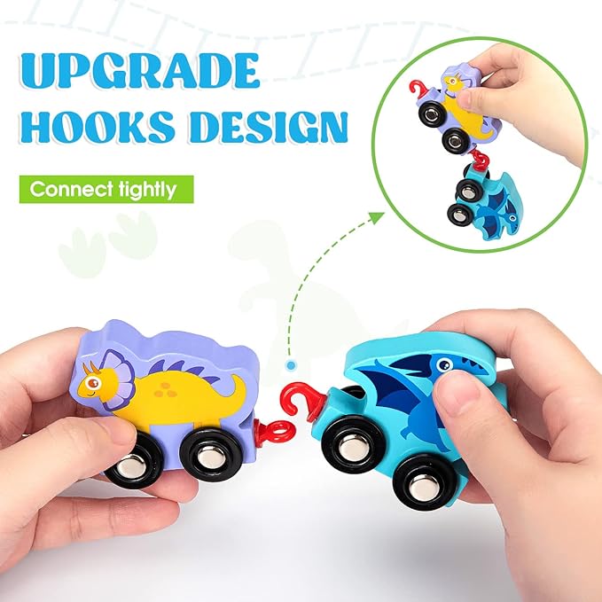 Toddler Toys for 2 Year Old Boy Easter Birthday Gifts, Wooden Dinosaur Train Set Montessori Toys for 2 Year Old, Learning Dinosaur Toys for Kids Ages 2-4 Boys Girls Toddler Toys 2-3