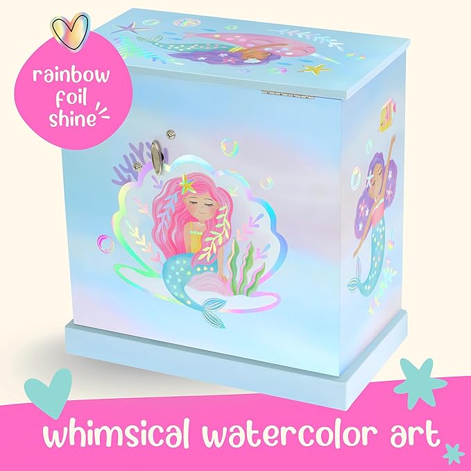 Mermaid Musical Jewelry Box for Girls - Kids Music Box with Drawers, Mermaid Gifts for Girls, Mermaid Jewelry Boxes for Ages 3-10 - 9 x 5 x 9.3 in,