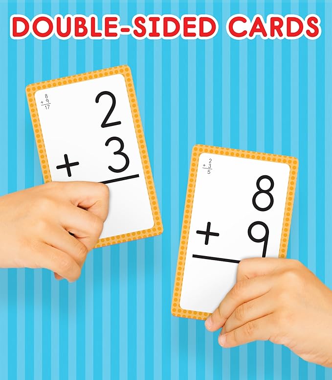 Carson Dellosa 3-Pack Math Flash Cards, Addition and Subtraction Flash Cards, Time & Money Flash Cards, 1st Grade, 2nd Grade, and 3rd Grade Math Facts Flash Cards, Card Games for Kids Ages 5+
