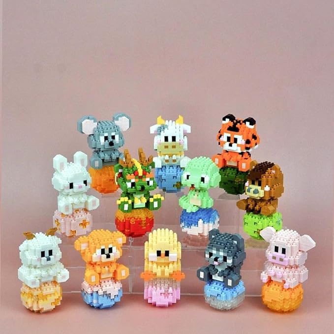 12 Mini Animals Building Blocks Sets Building Block Party Favor for Kids Small Zodiac Animals Pets Horse Dog Monkey Tiger Rabbit Dragon STEM Educational Toys for Boys Girls(Monkey)