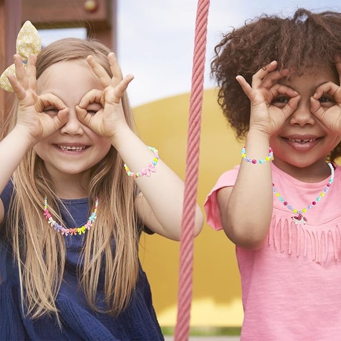 SOTOGO 6 Sets Girl Princess Necklace Bracelet with Colorful Pendants Kids Beaded Necklace Bracelet Stretchy Chunky Costume Jewelry Present Toy