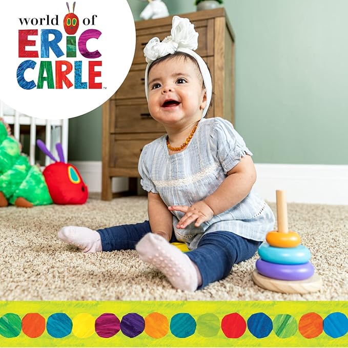 KIDS PREFERRED World of Eric Carle, The Very Hungry Caterpillar Wooden Stacker with Colorful Rainbow Rings, 7 Inch Stacking Solid Wood Educational Developmental Toy –Sorting and Stacking, Multicolor