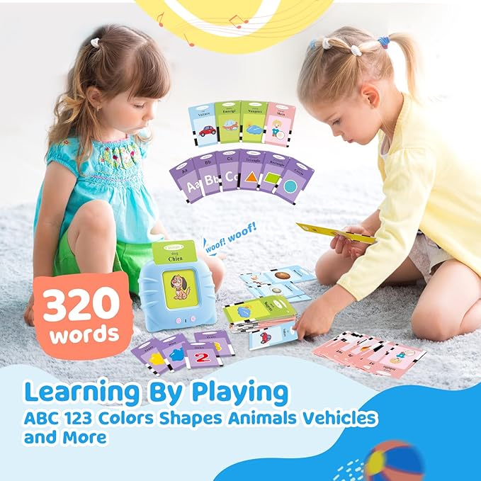 French & English Bilingual Flash Cards for Toddler/Beginning - Learning Educational Toy to Learn French/English,Talking Flash Cards for Ages 2 (Blue_French & English)