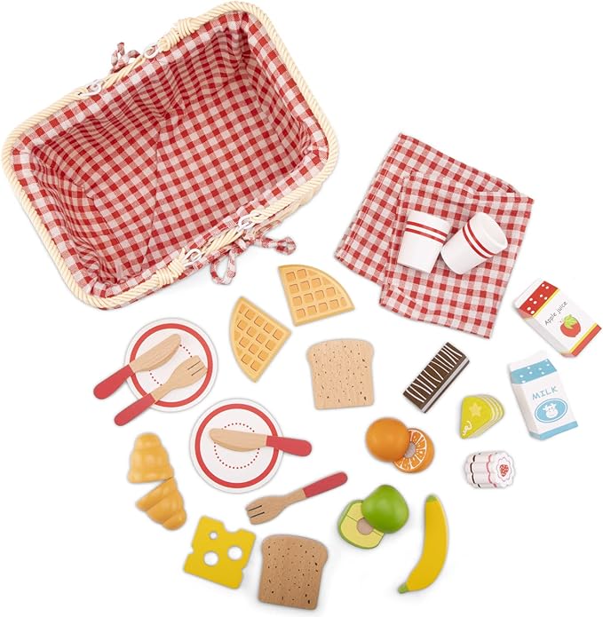New Classic Toys Picnic Set - Pretend Play Toy for Kids Cooking Simulation Educational Toys and Color Perception Toy for Preschool Age Toddlers Boys Girls