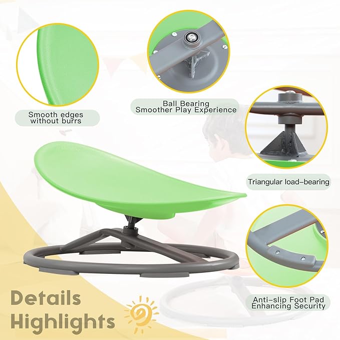 BABAMU Autism Kids Swivel Chair,Sit and Spin Chair for Kids,ADHD Sensory Integration Therapy,Training Body Coordination,Wobble Disk for Toddlers,Improve Focus,Metal Base Non Slip Safer(Green)