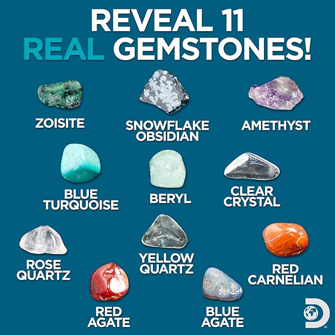Discovery Kids Gemstone Dig Stem Science Kit by Horizon Group Usa, Excavate, Dig & Reveal 11 Real Gemstones, Includes Goggles, Excavation Tools, Streak Plate, Magnifying Glass & More