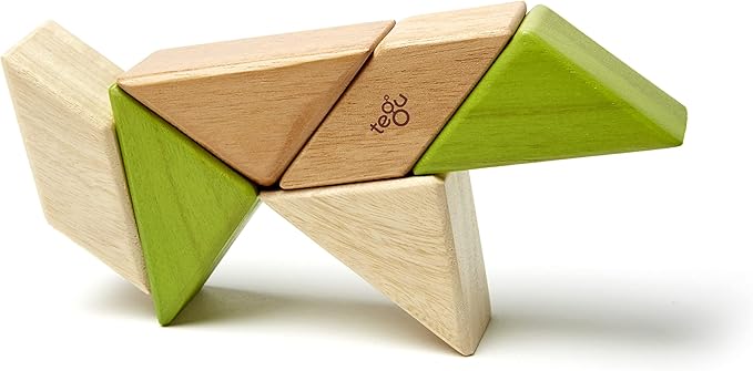 6 Piece Tegu Pocket Pouch Prism Magnetic Wooden Block Set, Jungle
