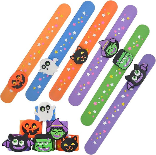 Welkin 6PCS Halloween Slap Bracelets For Kids,Colorful Silicone Bracelet, Soft and Safe Slap Bracelets Party Decorations Favors,Kids halloween Party Gift (Halloween)
