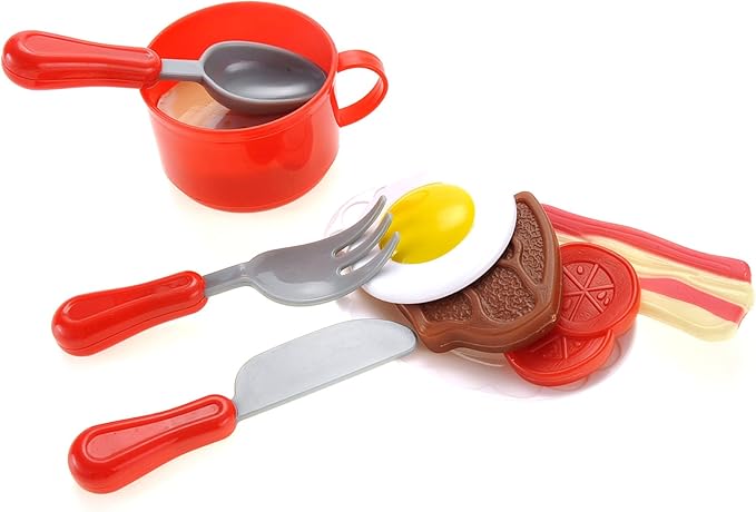 PowerTRC Breakfast Kids Toy Grill Playset for Ages 4-8, Cooking Toys Play Grill Set for Kids, Pretend BBQ Grill with Realistic Sounds Foods Utensils