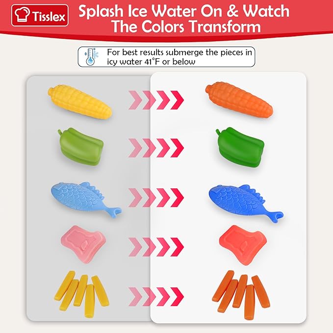 Kids Grill Playset,Kids Play Food with Water Activated Color Changing Toys, Simulation Cooking Toy with Water, Kitchen Toy for Toddler Child Girl Boy 3 4 5 6 Year Old - Red