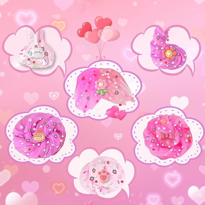 6 Pack Slimes, Pink Slime Kids, Cloud Slime kit for Girls Ages 8-12, Toys for Girls and Boys, for Kids Slime Set Party kit Goodie Bag Stuffers, 4 5 6 7 8 9 10 Year Old Girl Birthday Gift Cute Stuff