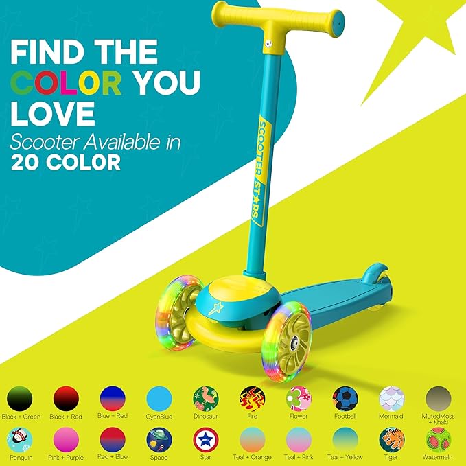 3 Wheel Scooter for Kids, Smooth Light Up LED Front Wheels, Wide Anti Slip Deck, Rear Foot Brake, Easy Lean to Steer Maneuvering, Indoor & Outdoor Ride On Toys for Ages 2 Up,