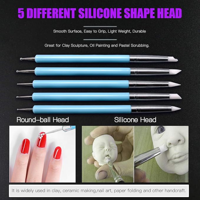 Swpeet 24Pcs Modeling Clay Sculpting Tools Kits, Painting Brush, Dual-Ended Design Pottery Tools, Ball Stylus Tool, Plastic Ball Rod Stylus Modeling Tools, Clay Roller, Clay Scarper for Modeling Clay