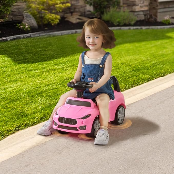 VEVOR Ride On Push Car for Toddlers, Ages 19+ Months, Ride Racer, Sit to Stand Toddler Ride On Toy, Kids Ride On Car with Music Steering, Horn & Under Seat Storage, Ride On Toy for Boys Girls, Pink