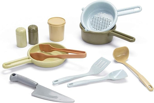 Dantoy: BIO Kitchen Set - 12 Piece Food Playset, Pretend Play Cooking, Realistic Kitchen Toys, Utensils, Recycled Plastic, Kids & Toddlers Ages 2+