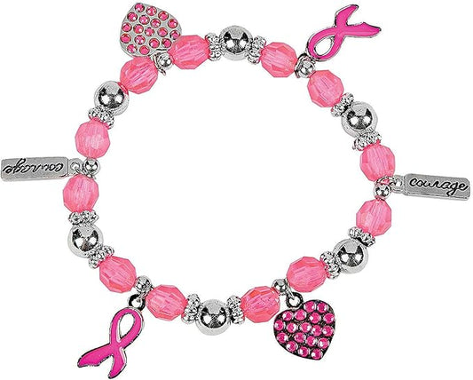 Fun Express - Pink Ribbon Charm Bracelet - Jewelry - Bracelets - Bead Bracelets - 12 Pieces