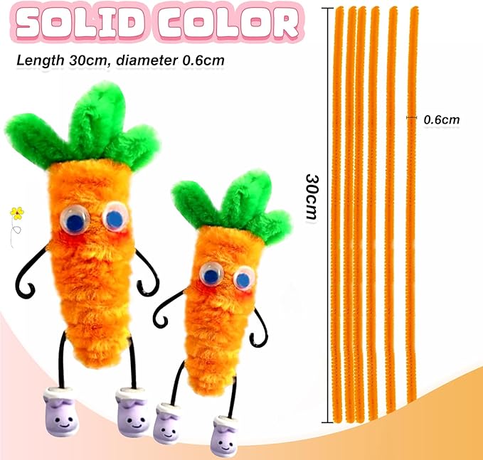 TOAOB 100pcs Pipe Cleaners Orange Pipe Cleaners Chenille Stems 6mm x 12 Inch Fuzzy Sticks Crafts Supplies for DIY Art Crafts Decorations