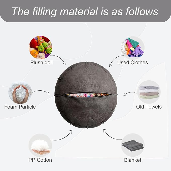 Dayer Unstuffed Pouf Cover Eco-Friendly Fabric Pouf Ottoman Floor Chair Round Foot Rest Extra Stool Seating Poufs for Living Room Home Decor House Warming Gift (Dark Brown)