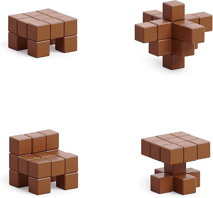 PIXIO-16 Brown Color Series Magnetic Blocks Building Set 16pcs with Free App, Stress Relief Building Blocks, Magnets for Kids, Pixel Art Desk Toy, Fidget Toys