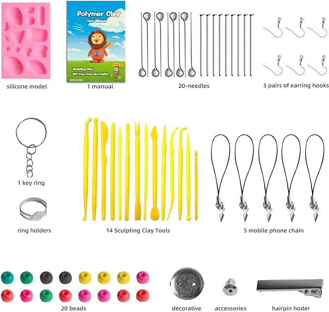 Polymer Clay Starter Kit -51 Colors, CiaraQ Oven Baking Modeling Clay Set with Sculpting Tools, Accessories, and Storage Box. Great for Crafts