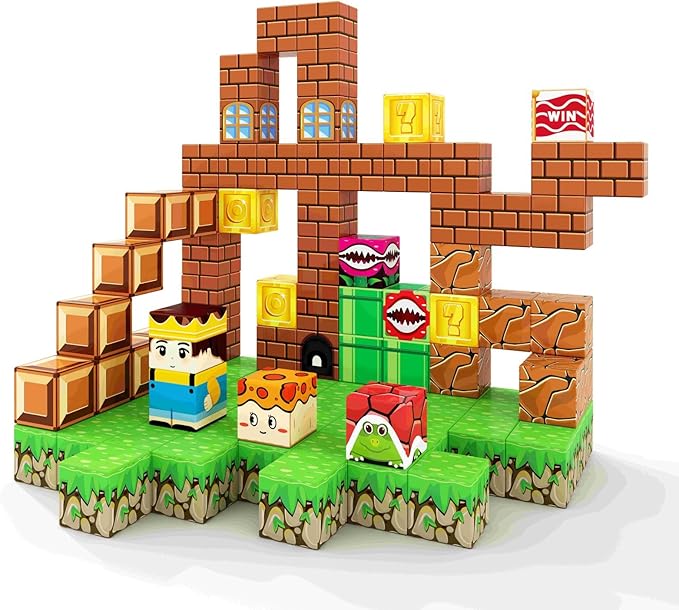 Magnetic Blocks Building Toys - Build Mine Magnet World Set Toddler Kids Sensory Toys for Boys & Girls Ages 3-5 5-7 8-12, 1'' Magnetic Cubes Game Easter Basket Stuffers for Boys