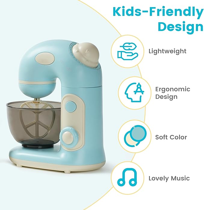 ROBOTIME Pretend Play Kitchen Appliances Toy, Toy Food for Kids Mixer Toy with Realistic Light and Sounds, Play Kitchen Accessories Set for Kids Ages 3+, Pretend Kitchen Toys for Boys and Girls