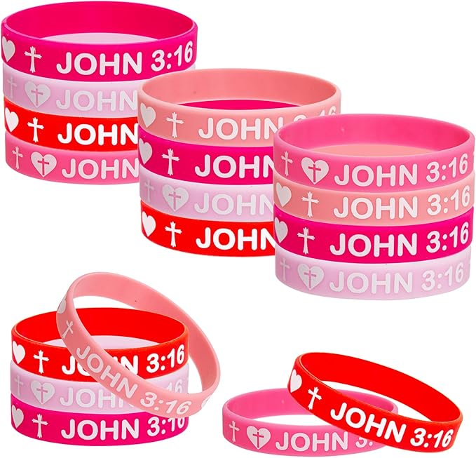 John 3:16 Cards with Bracelets Bible Valentine's Cards Silicone Bracelets for Classroom Party Favors Exchange 25 Packs