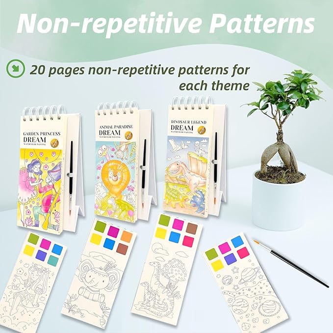 Riomh 4 Pack Watercolor Painting Books Set for Kids Ages 3-5, Water Painting Easel Book Comes with Brush,Toddler Painting Activities Ages 2-4, Art Craft Gift for Drawing