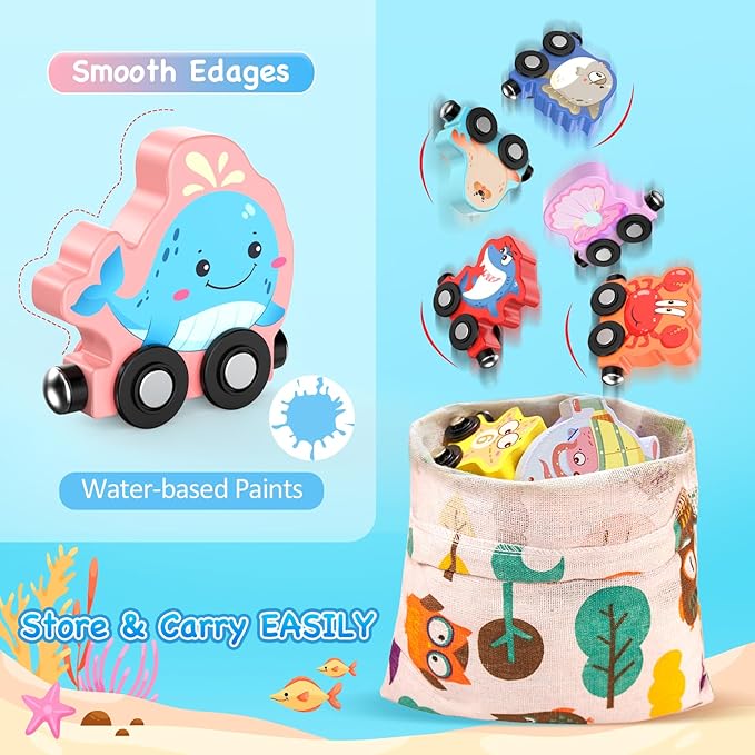 Toys for Toddlers, 11 Magnetic Wooden Sea Animals Train Set, Montessori Toys for Toddlers, Educational Toys for Kids, Birthday Gifts for Boys, Girls