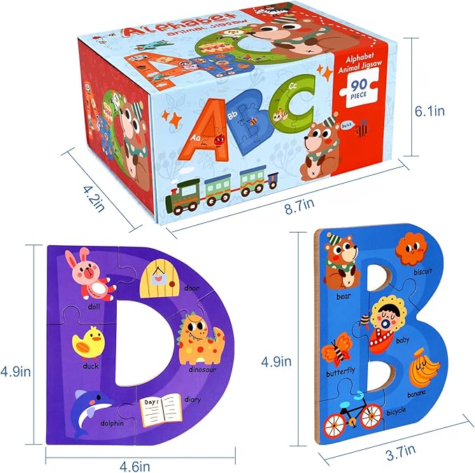 SYNARRY Wooden Alphabet Puzzles for Kids Ages 3-5, ABC Learning for Toddlers Ages 3+, Sight Words Letter Puzzles Montessori Toys Educational STEM for Preschool Boys Girls Kids Gifts