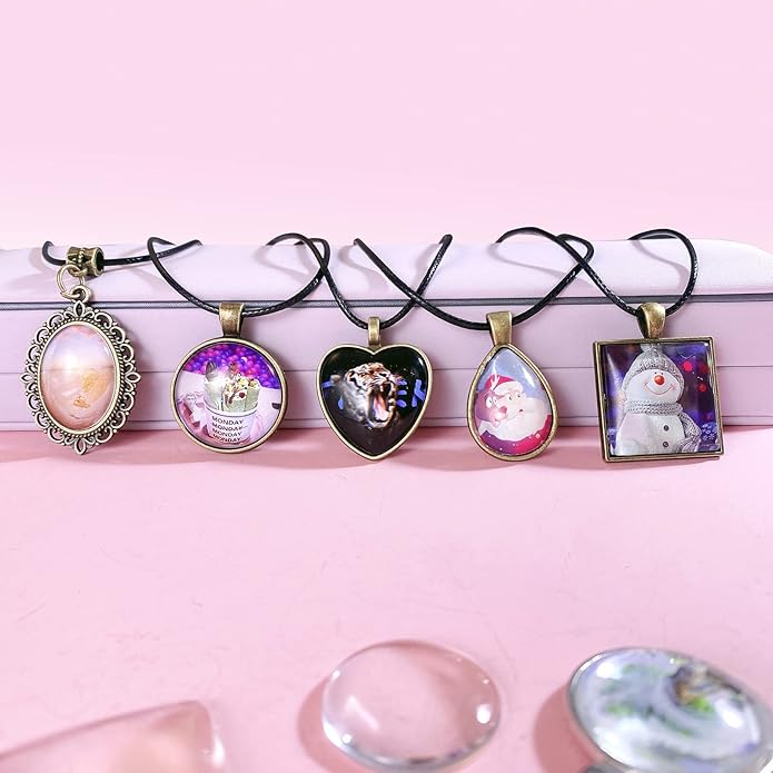 Bezel Pendant Trays Gold and Sliver, Rhinestone Bezel Pendants Trays for DIY Jewelry Craft Making, Picture Necklace Pendant Trays with Clear Glass Cabochons and Chains