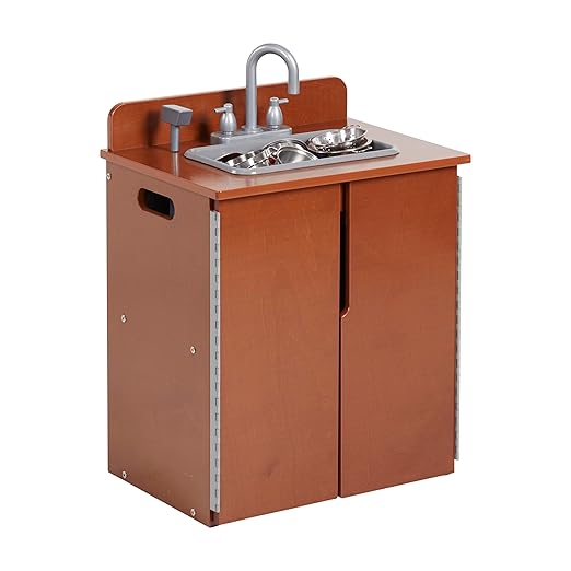 ECR4Kids Play Kitchen Sink, Wooden Playset, Dark Walnut