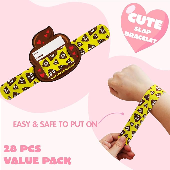 JOYIN 28 Packs Valentine's Day Slap Bracelet Set with Valentine Gift Cards for Classroom Exchange Prizes, Valentine Party Favors, Valentine’s Greeting Cards