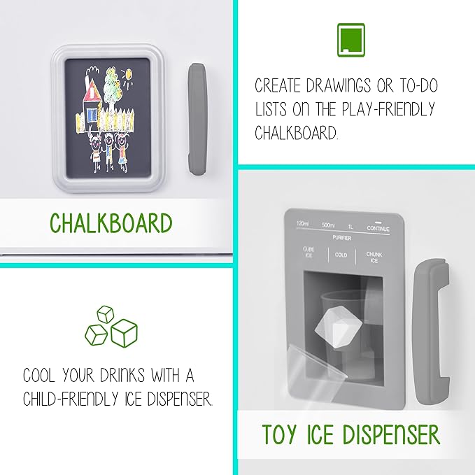 Lil' Jumbl Kids Kitchen Set, Pretend Wooden Play Kitchen with Chalk Board, Play Phone, Towel Rack & Ice Dispenser, Clicking Knobs, Pots & Utensils Included - White