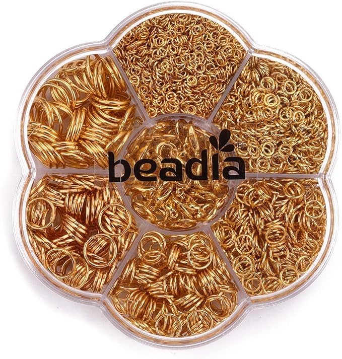 Open Jump Rings Gold 6 Sizes 2400pcs with Lobster Claw Clasps Set for DIY Jewelry Making Supplies