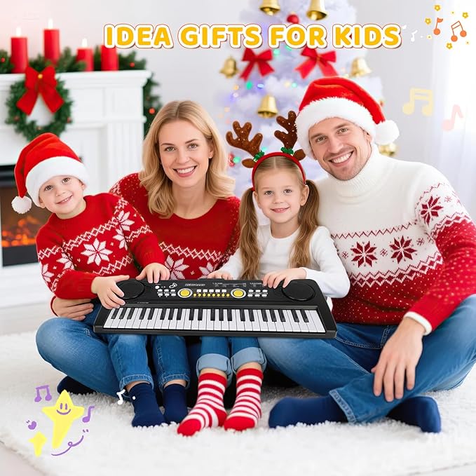 Kids Piano Keyboard with Microphone, 49 Keys Portable Electronic Piano Keyboard for Kids Beginners Ages 3 4 5 6 7, Toy Music Keyboard Birthday Xmas Gift for Girls Boys, Black