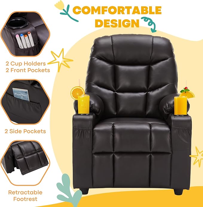 Marshmallow Larger Kids Reclining Chair Leather Recliner Sofa Children Ages 3-12
