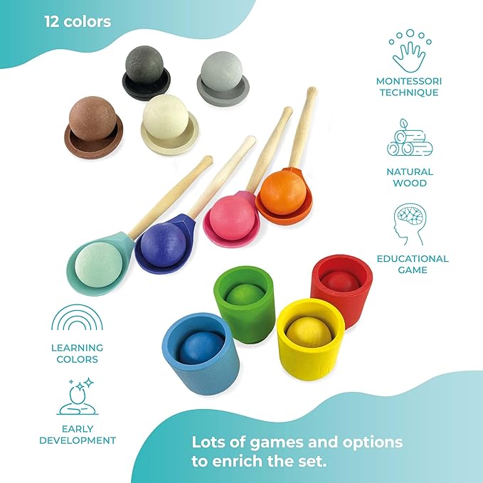 Ulanik Small Wooden Balls for Sorters Toddler Montessori Toys for 1 Year Old + Kids Preschool Wooden Matching Games for Learning Color Sorting and Counting