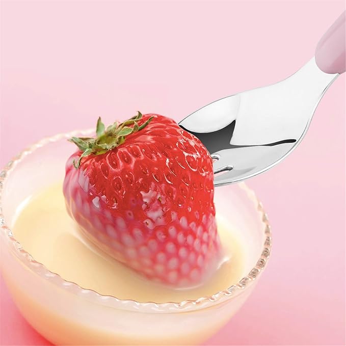 Kirecoo 2 Set Toddler Utensils, Toddler Forks and Spoons, Stainless Steel Toddler Silverware Set, Designed for Self Feeding Flatware Set with Travel Carrying Cases BPA Free (White & Pink)