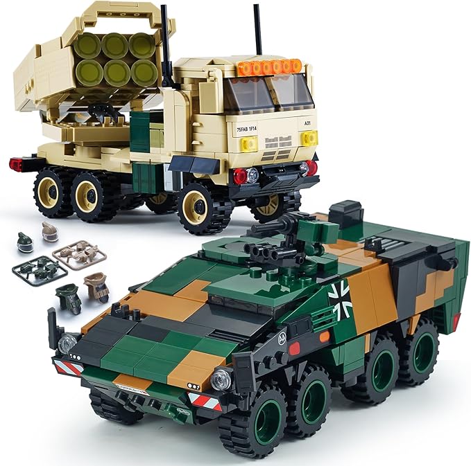 WW2 Military Vehicles Building Sets Compatible with Lego,Armored Vehicles Building Kit,Featuring 2 Military Construction Models Building Block,Army Base Toys for Boys, and Teens Age 8-14