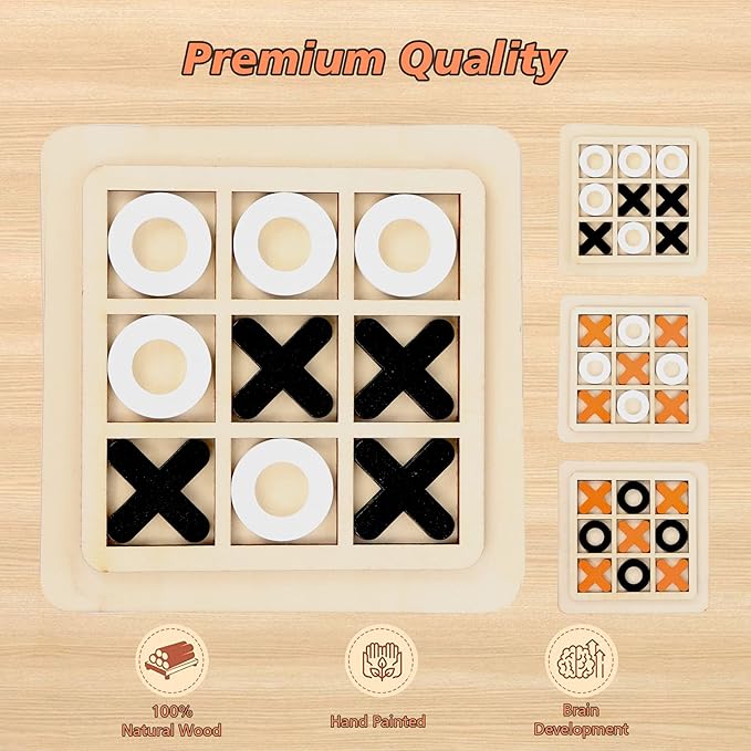 Tic Tac Toe XO Wooden Board Games Desk Toys 3 Pack Classical Family Children Kids Educational Toy